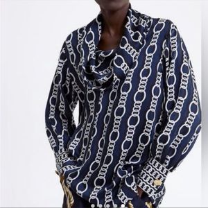 Zara chain print cowl neck long sleeve blouse